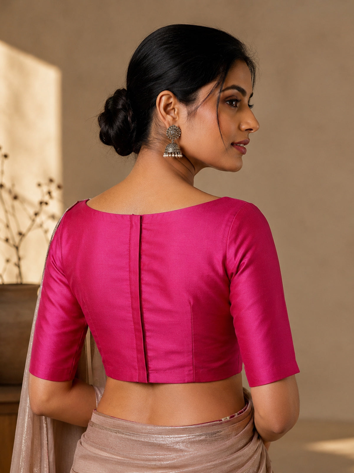 Magenta art silk round neck blouse