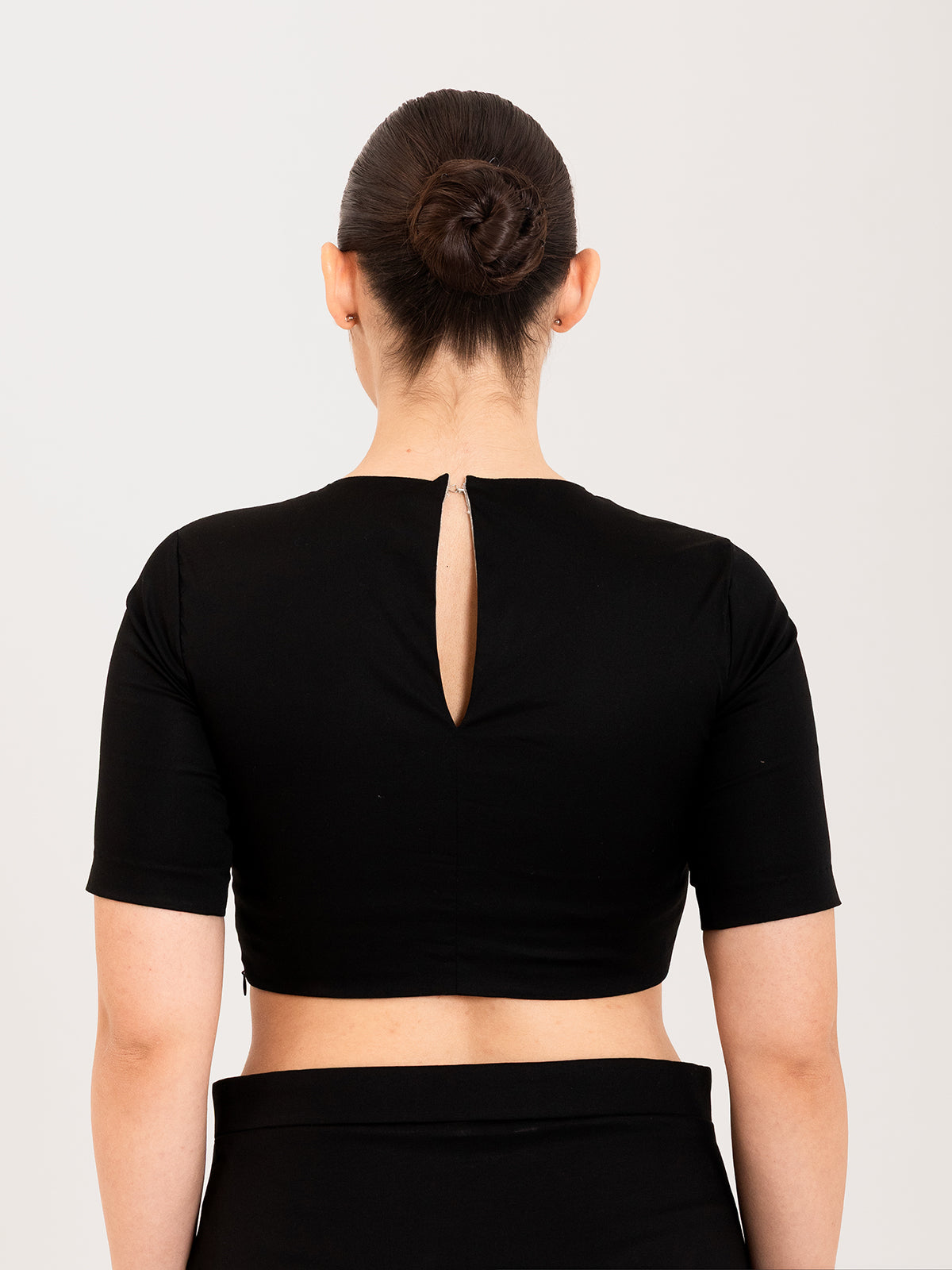 Black cotton lycra round neck sleeveless blouse