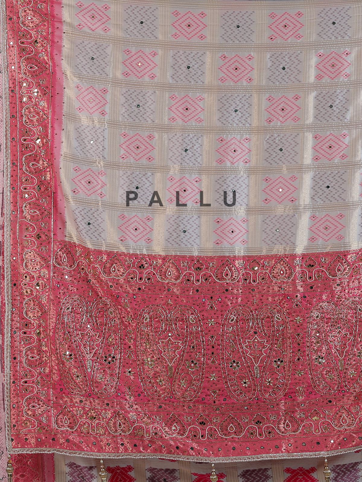 Cream art silk saree with festive printed border