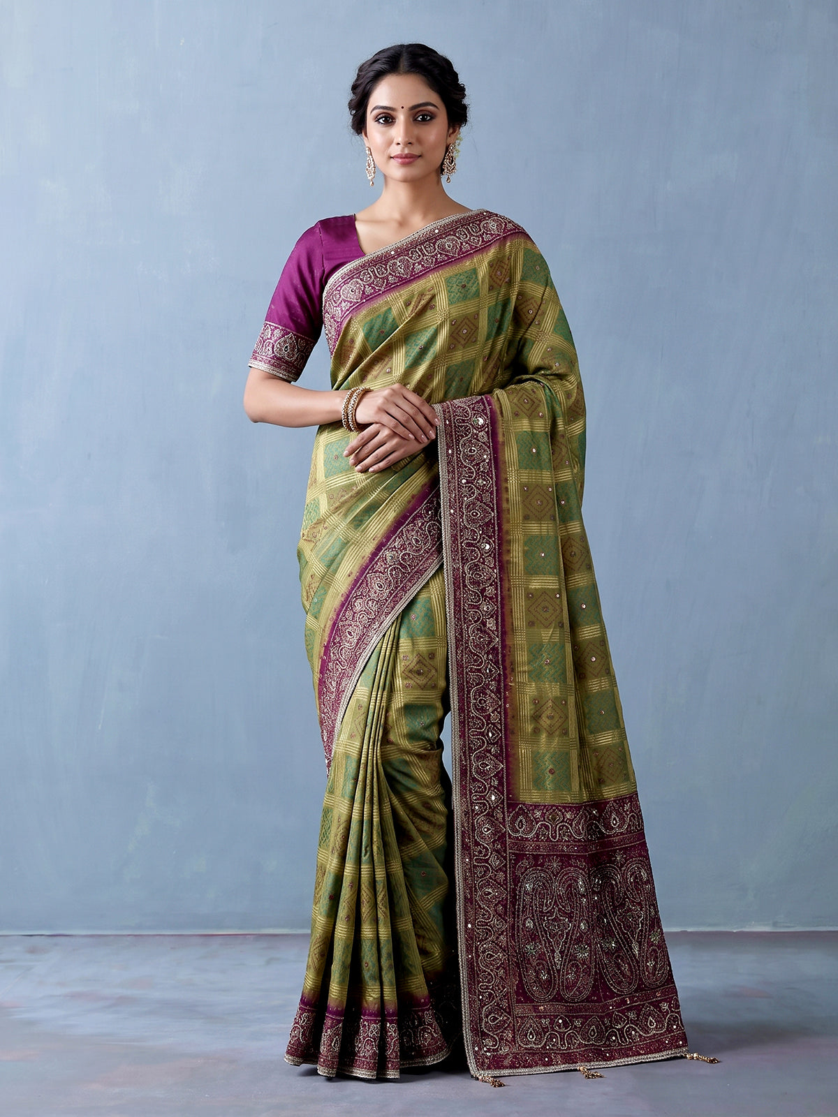 Mehendi green art silk saree with printed elegance