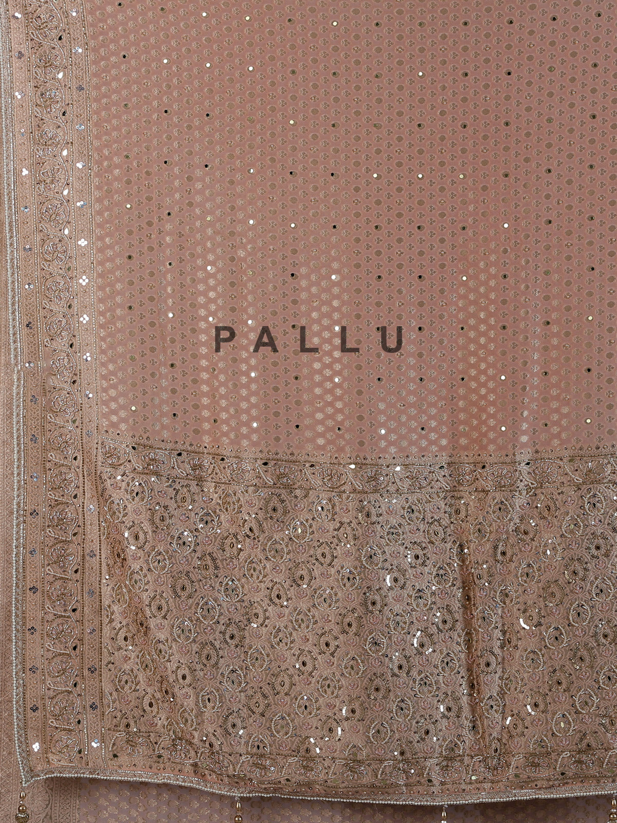 Peach dola silk saree with elegant tassel pallu