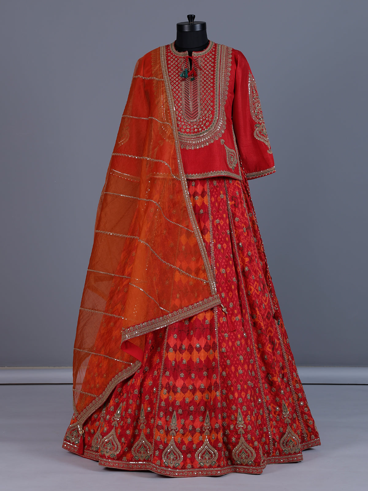Red silk rajasthani style lehenga choli with dupatta