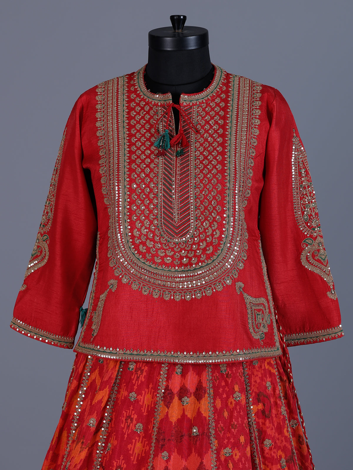 Red silk rajasthani style lehenga choli with dupatta