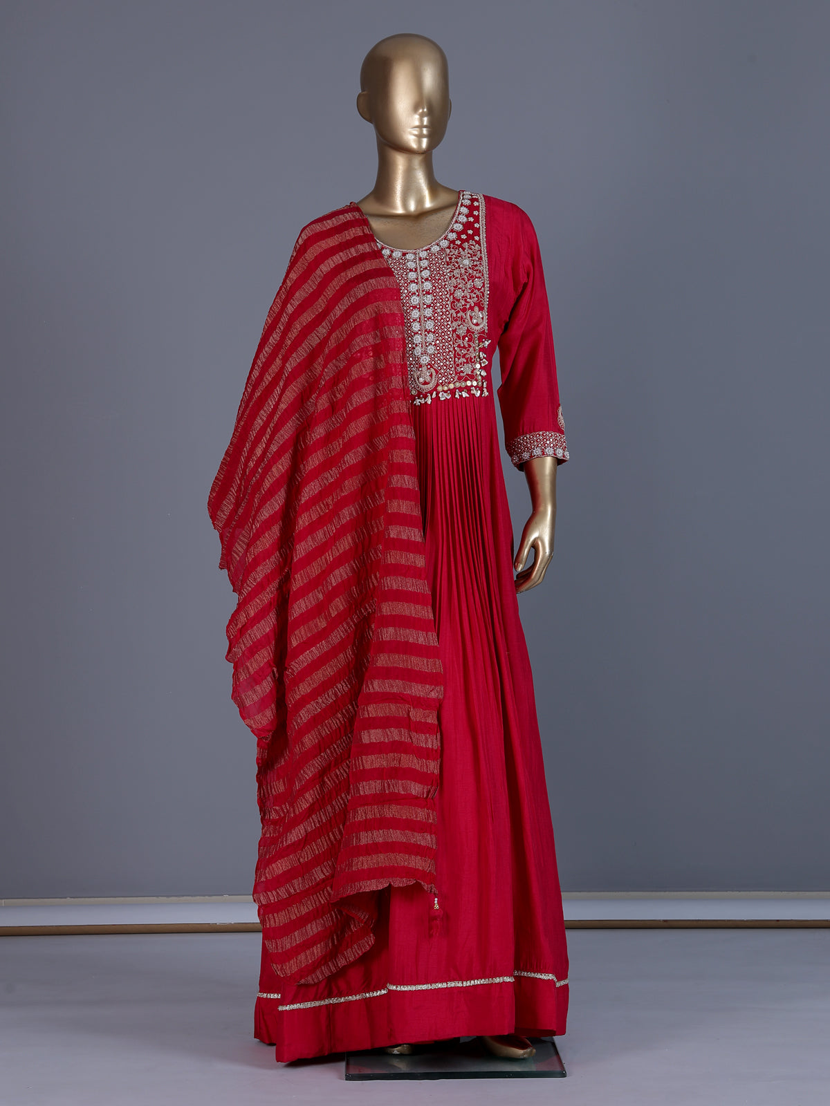 Rani pink embroidered floor length suit