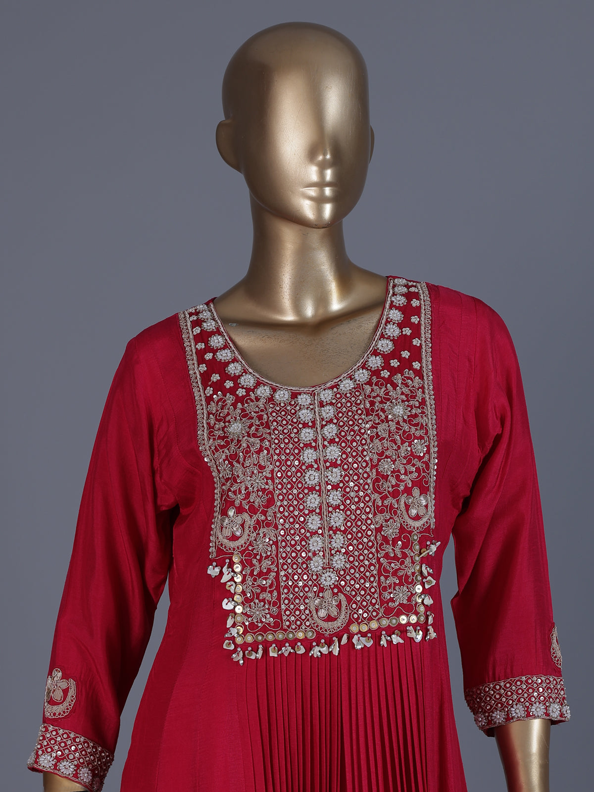 Rani pink embroidered floor length suit