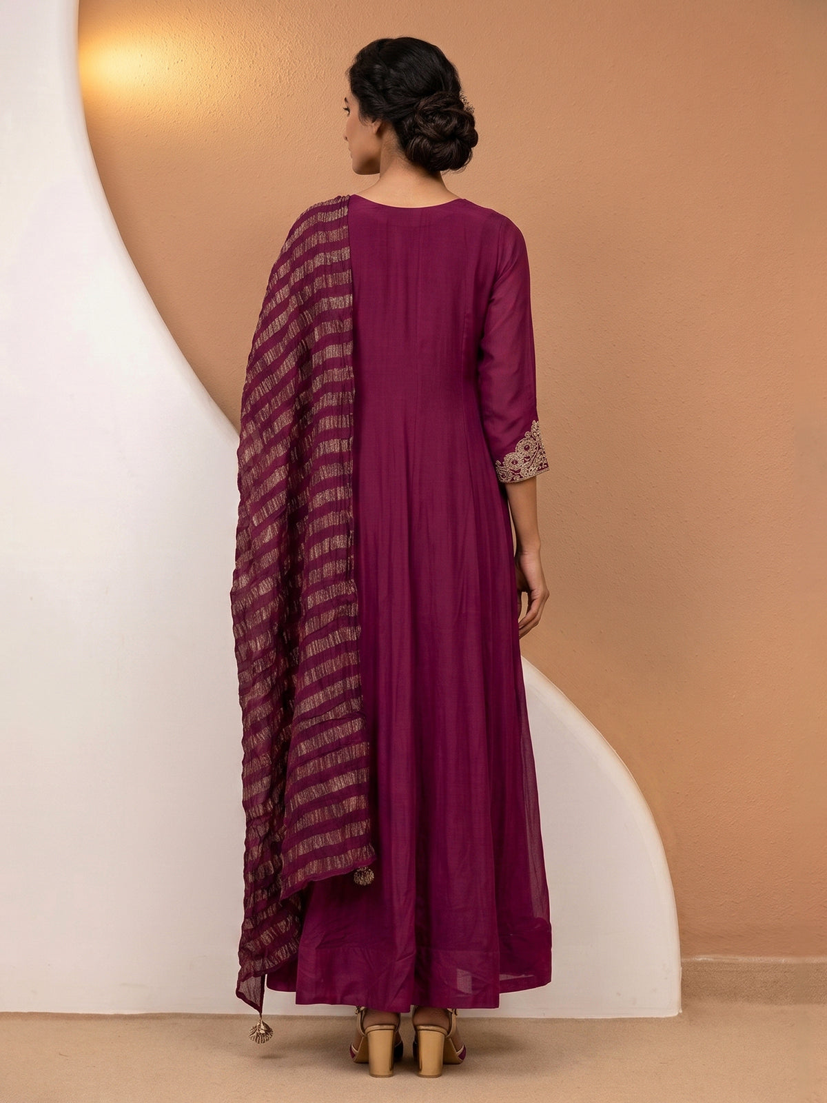 Purple designer modal satin floor length suit