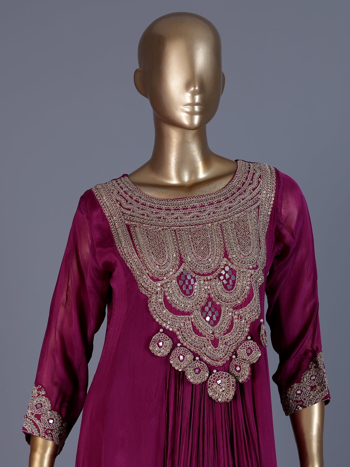 Purple designer modal satin floor length suit