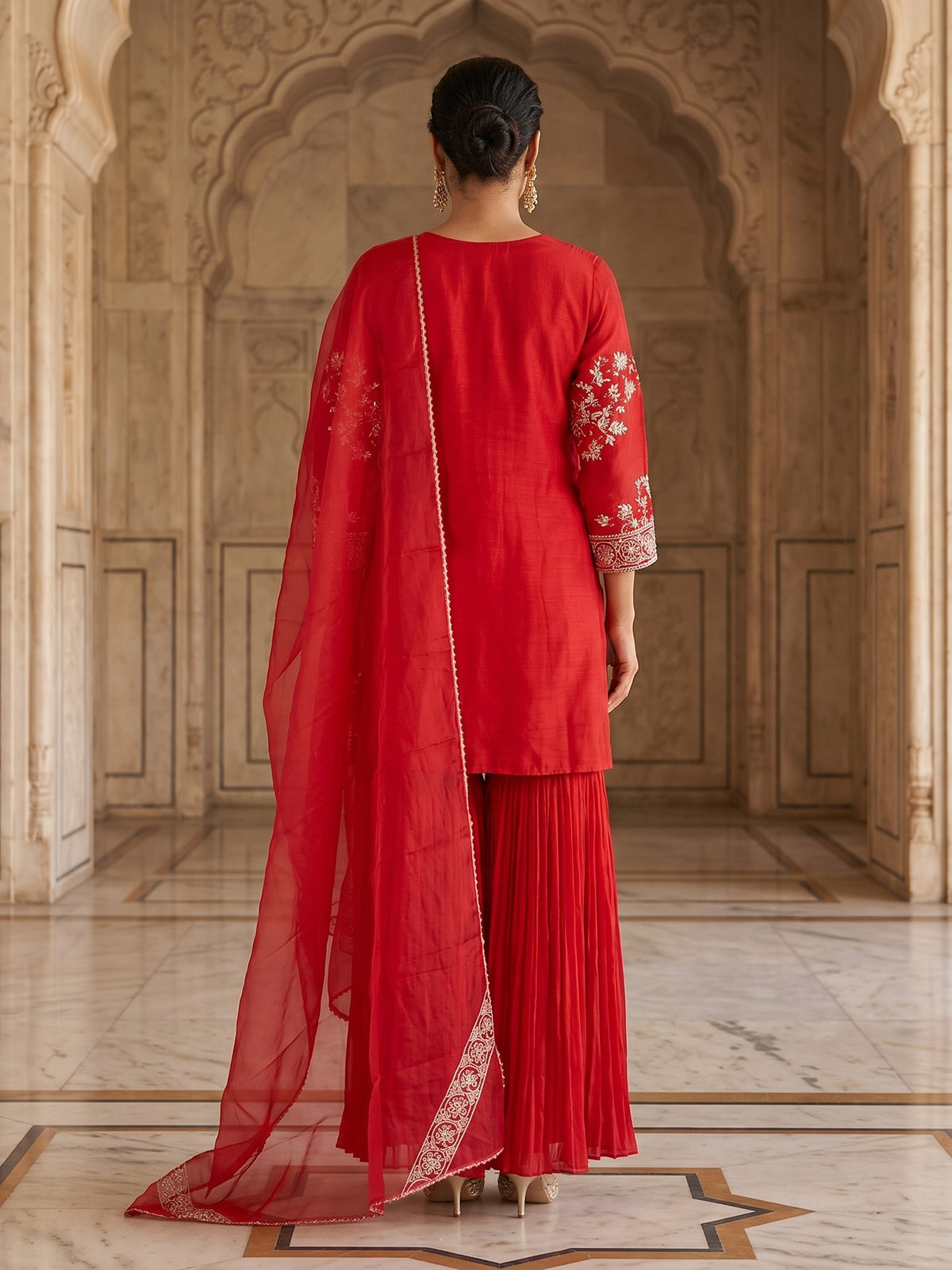 Red premium cotton silk sharara suit