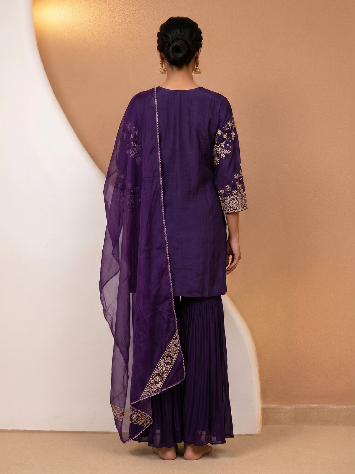 Purple designer cotton silk sharara suit