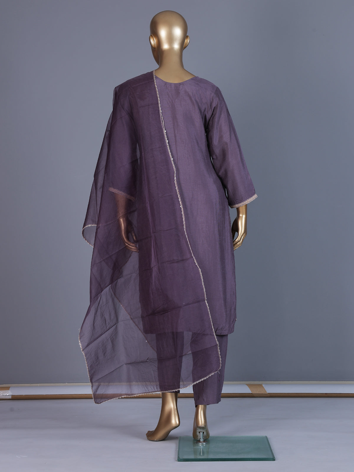 Dusty purple embroidered chanderi silk pant suit