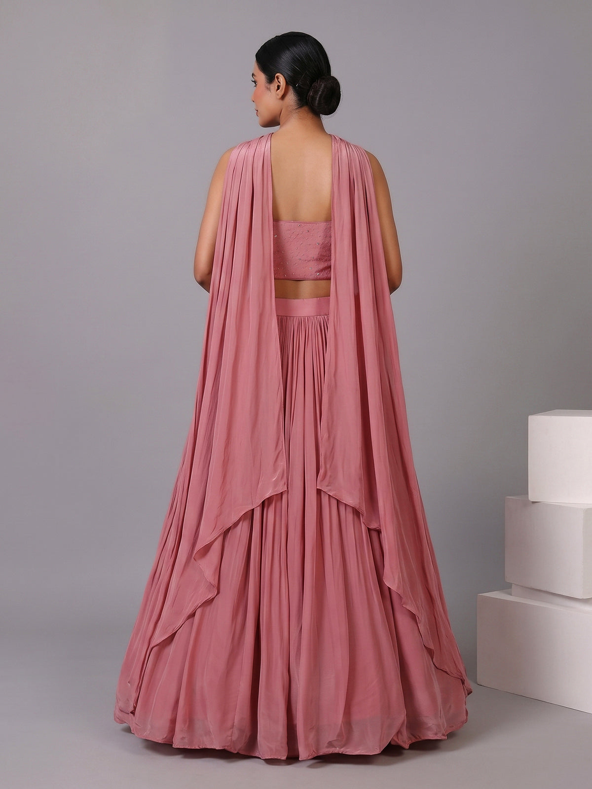 Powder pink silk designer lehenga choli with choker dupatta