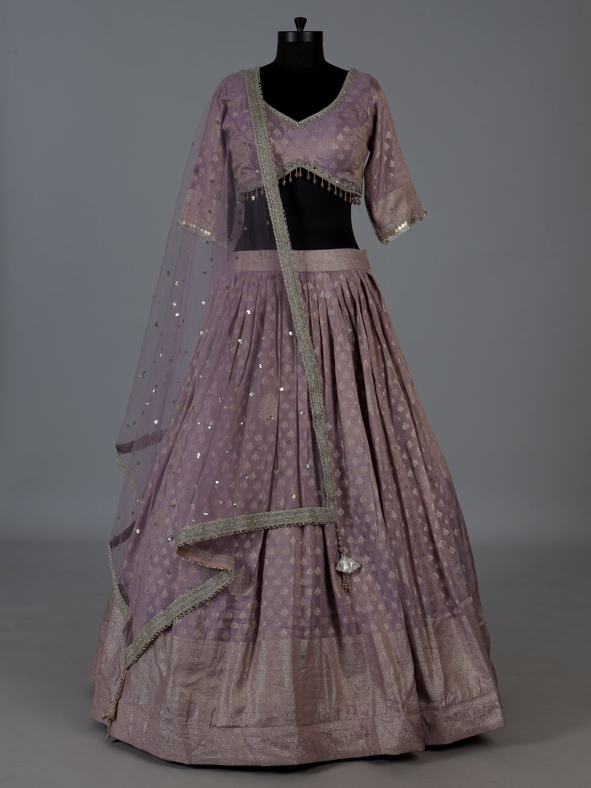 Lavender purple Banarasi silk lehenga choli with dupatta elegance