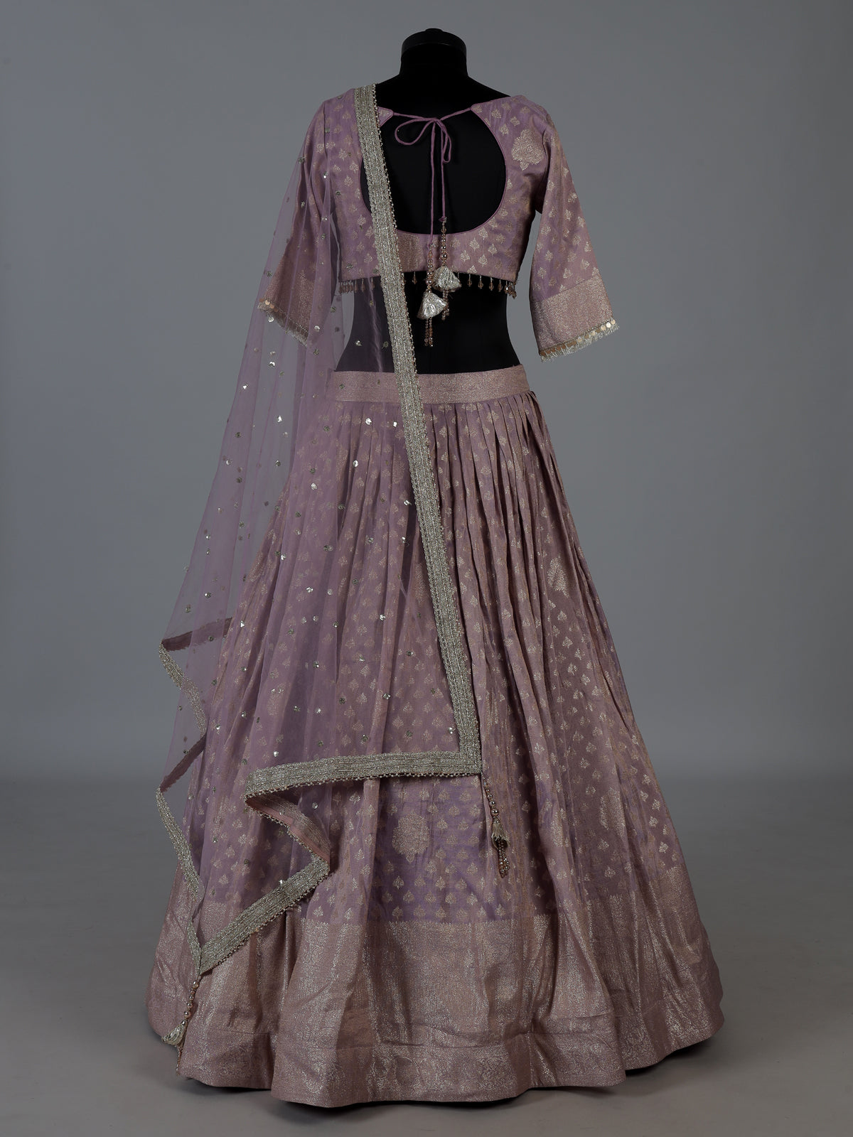 Lavender purple Banarasi silk lehenga choli with dupatta elegance