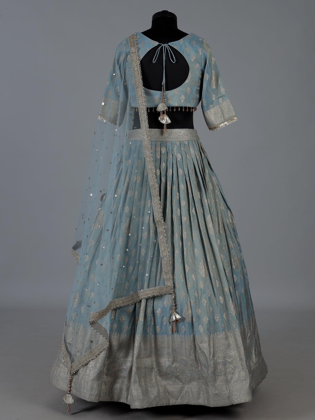 Sky blue Banarasi silk lehenga choli with elegant dupatta