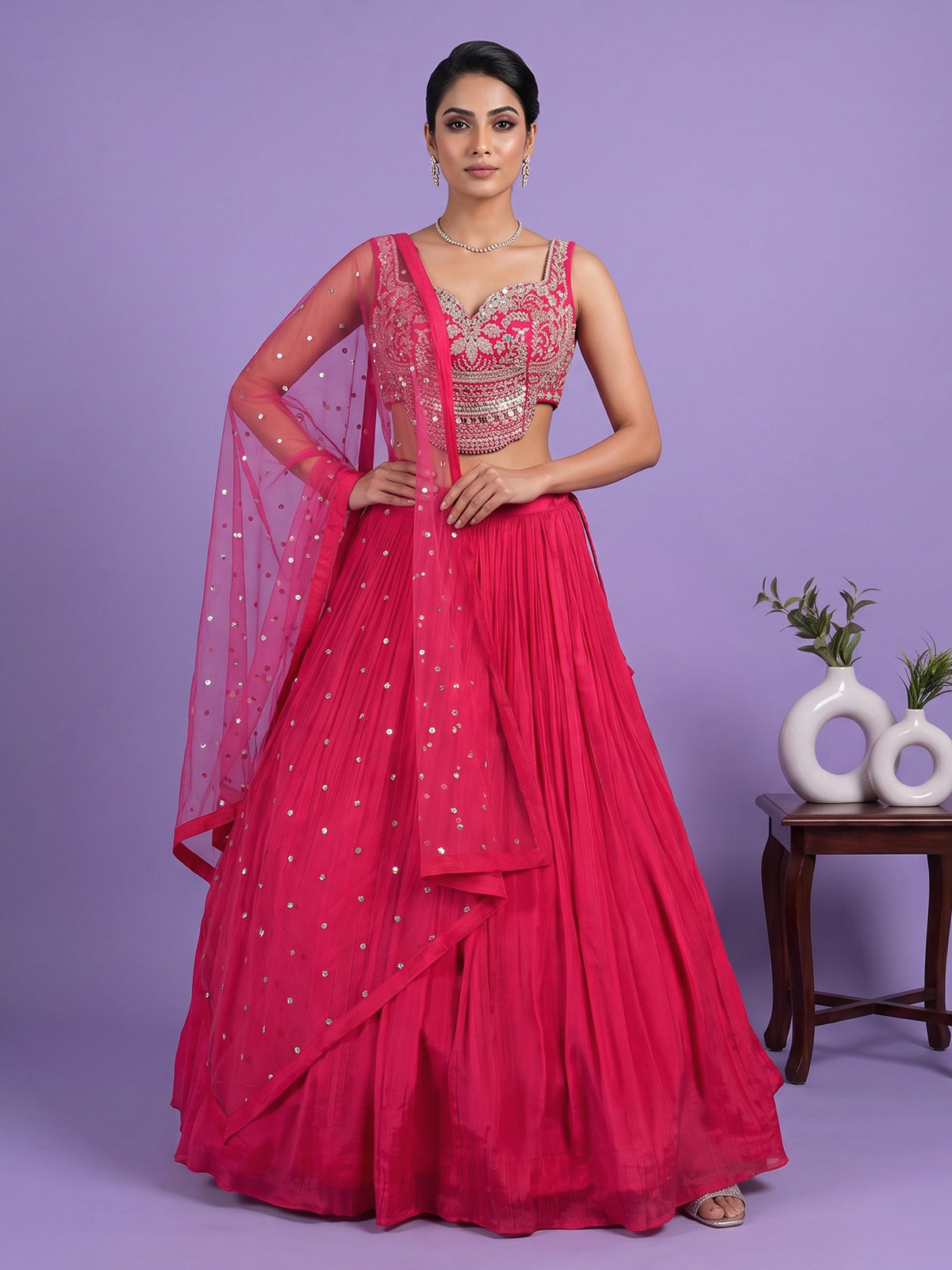 Red silk designer lehenga choli with festive dupatta elegance