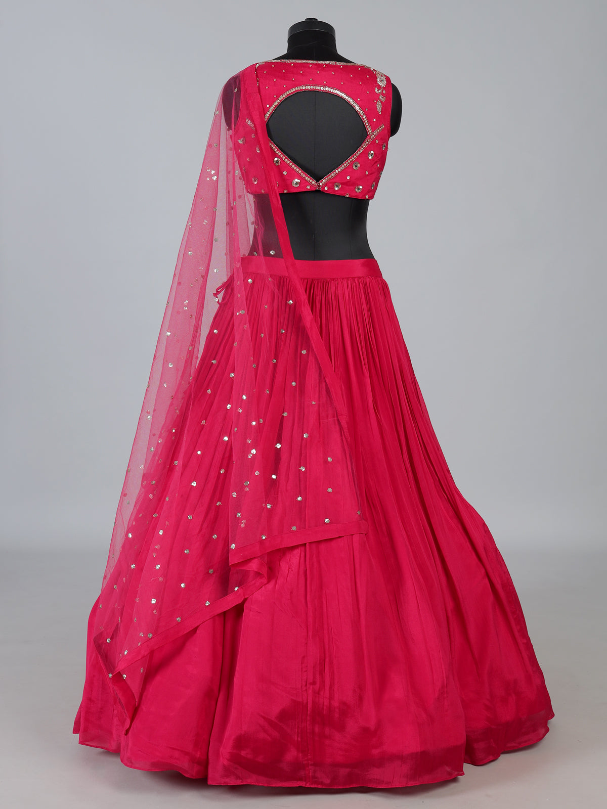 Red silk designer lehenga choli with festive dupatta elegance
