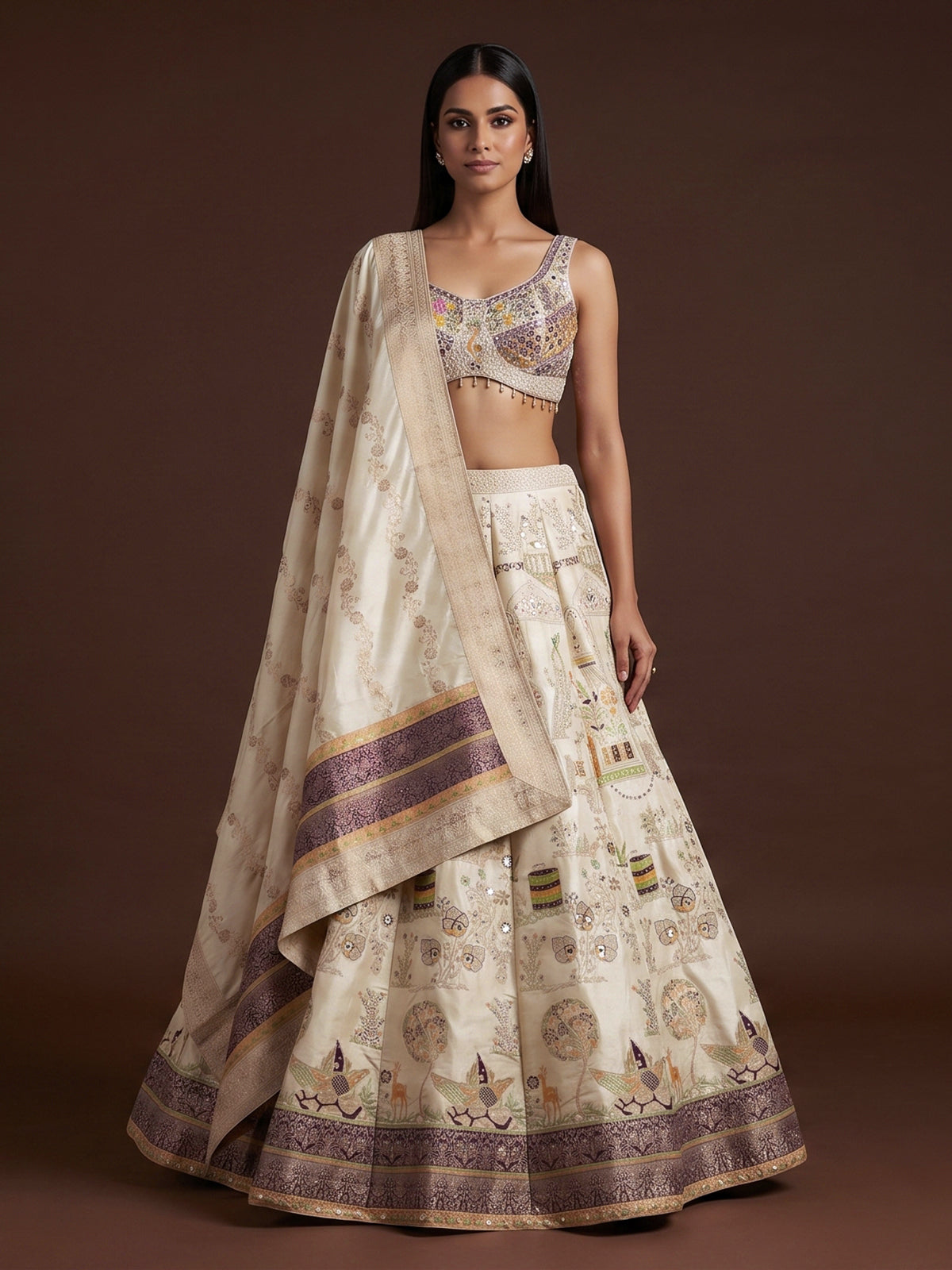 Cream silk designer lehenga choli with elegant dupatta charm