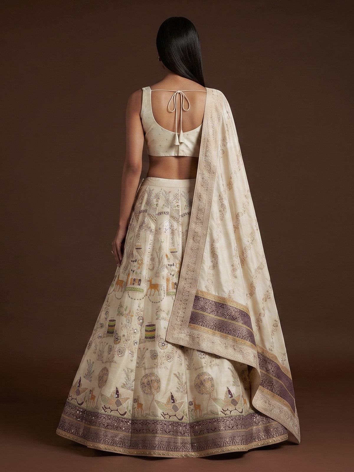 Cream silk designer lehenga choli with elegant dupatta charm
