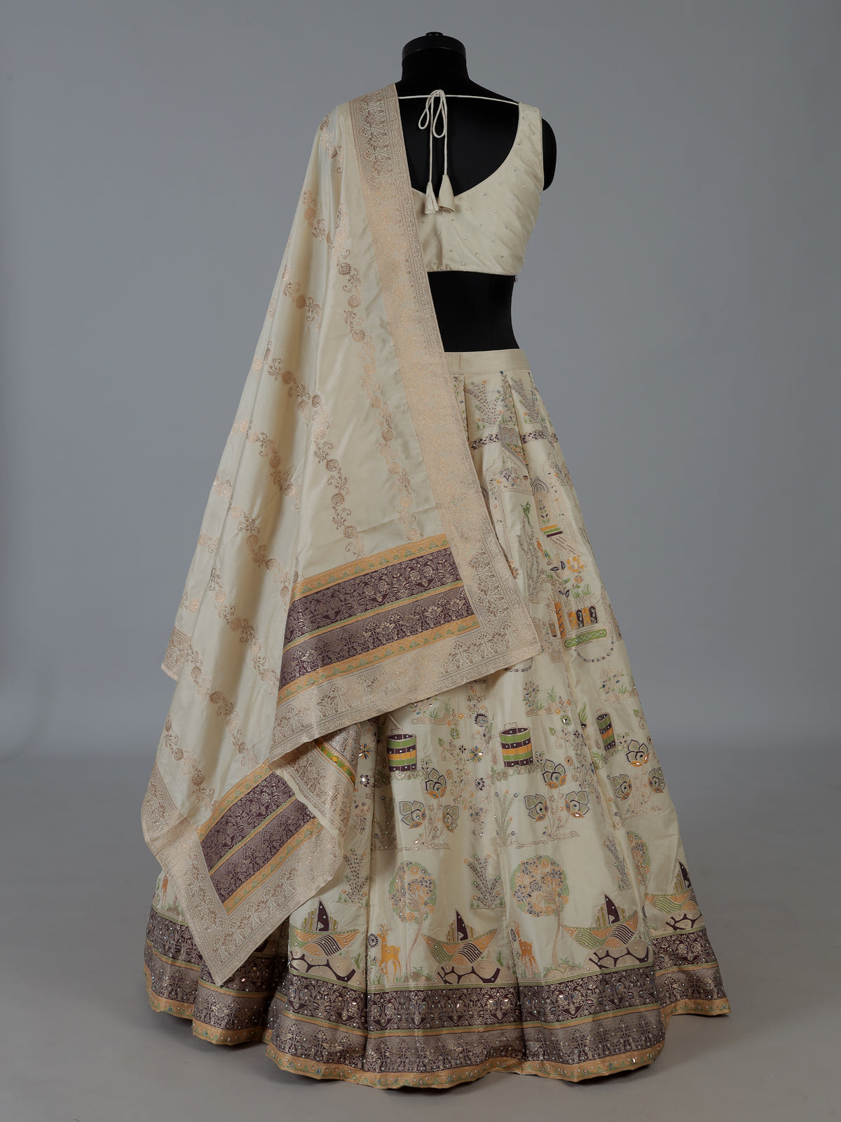 Cream silk designer lehenga choli with elegant dupatta charm