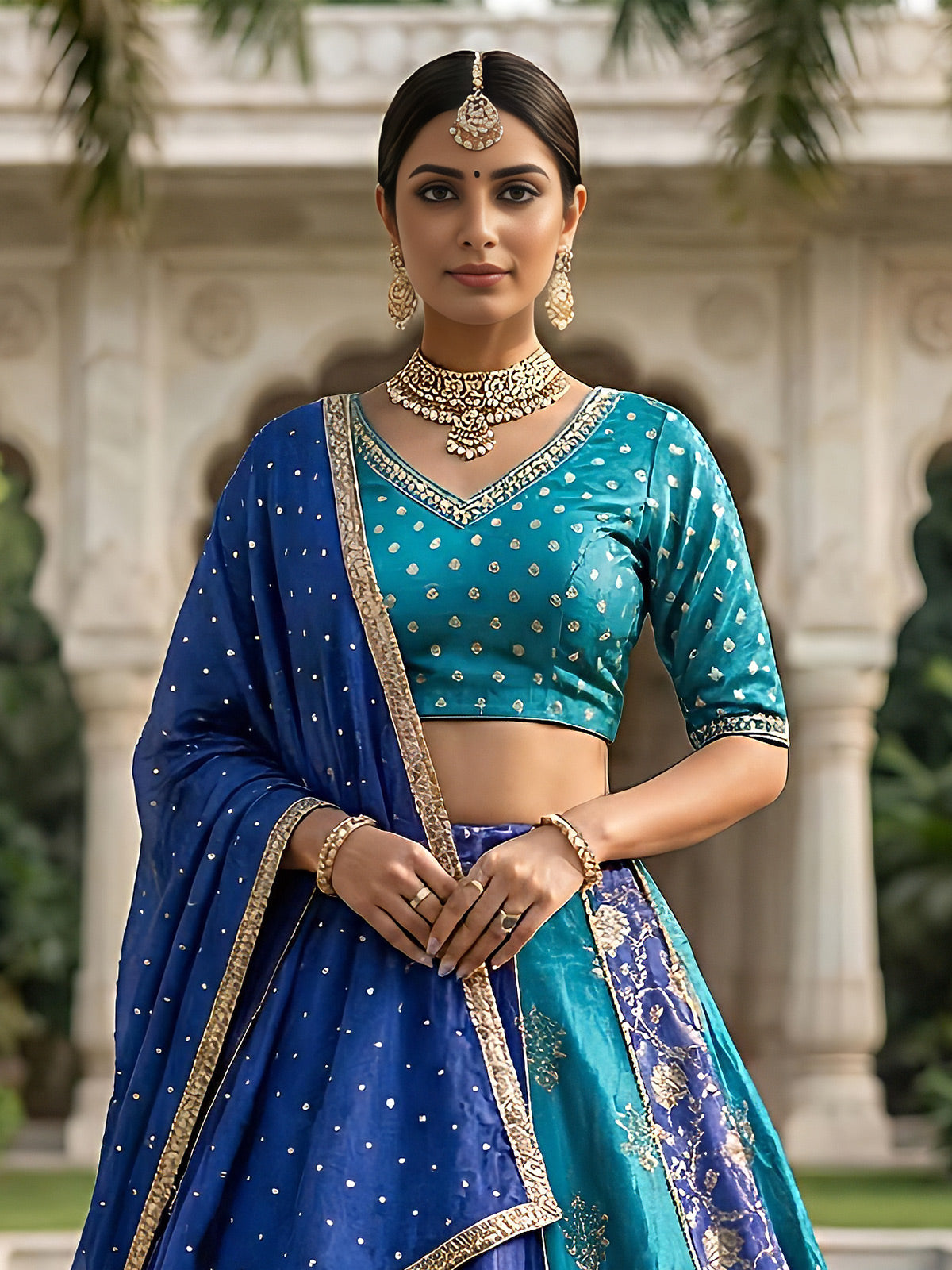 Blue designer gaji satin lehenga choli