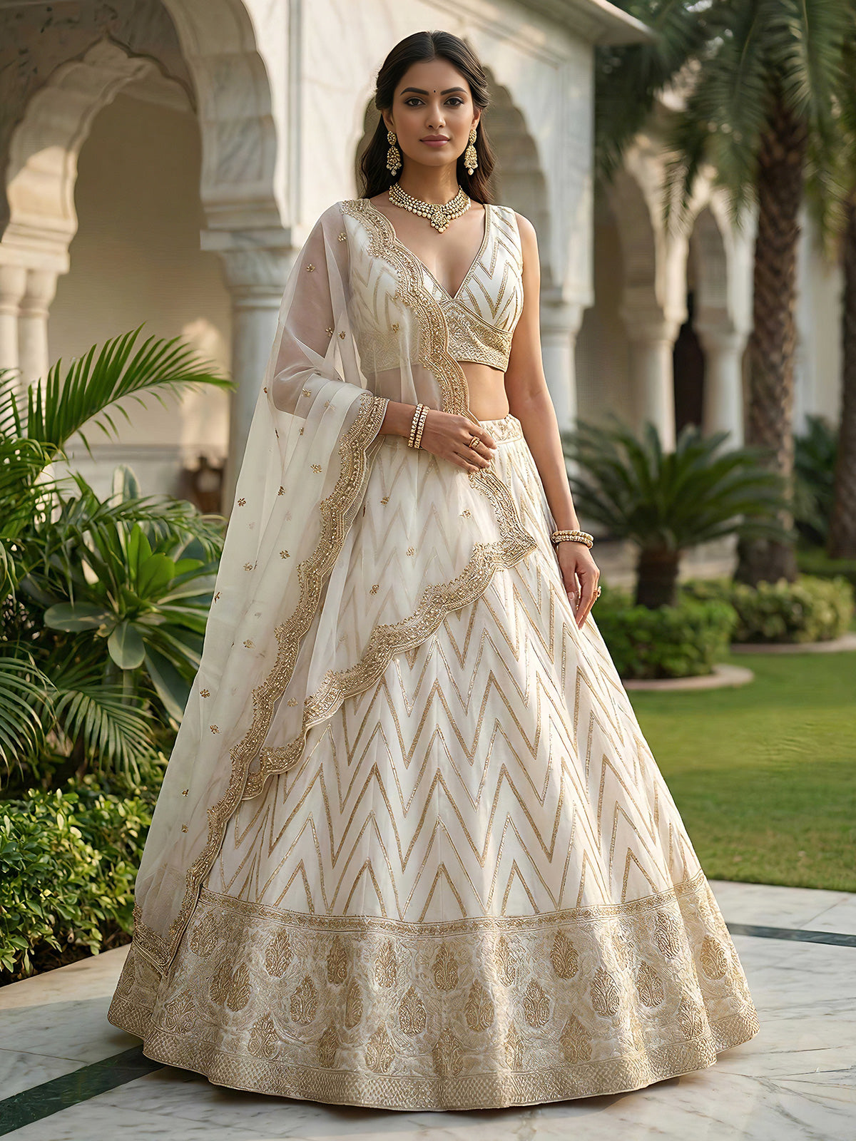White designer dola silk lehenga choli with dupatta