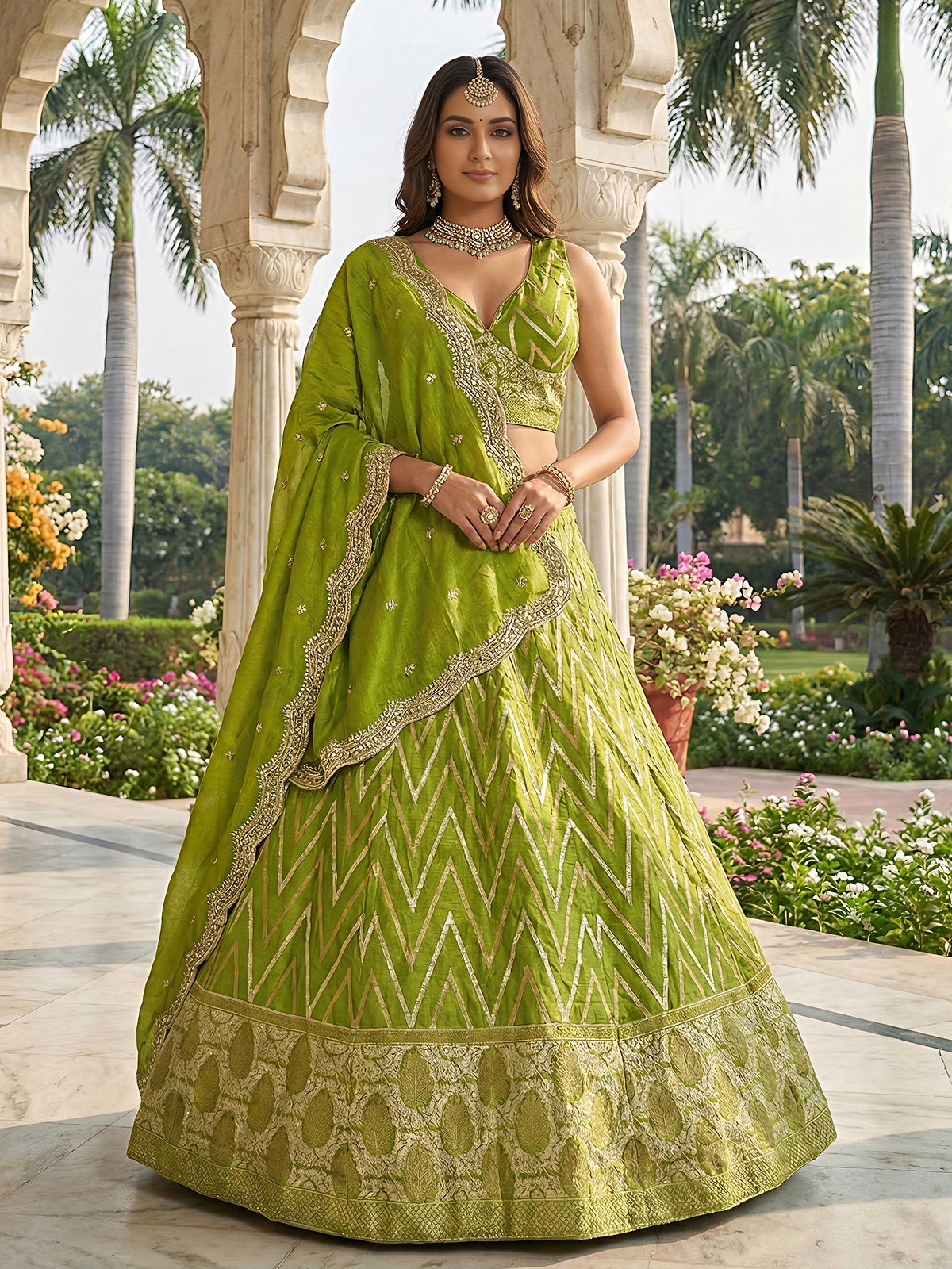 Light green embroidered dola silk lehenga choli
