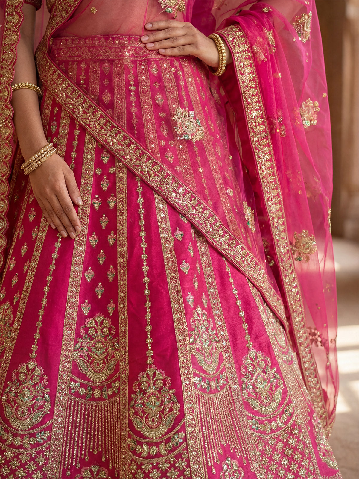 Magenta pink designer bridal silk lehenga choli