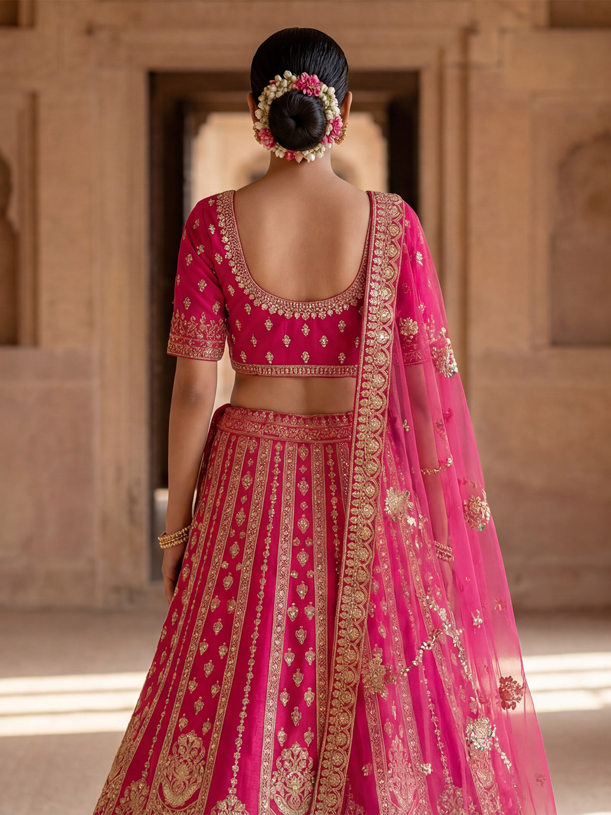 Magenta pink designer bridal silk lehenga choli