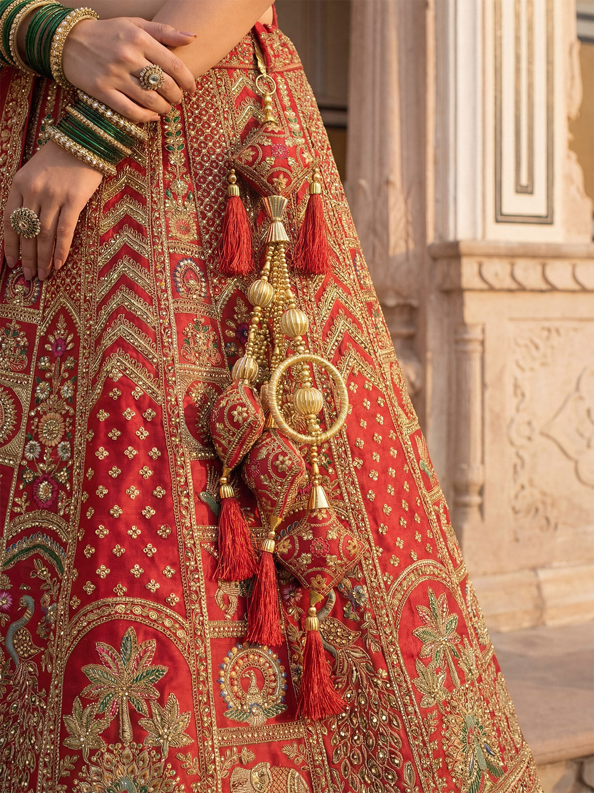 Red embroidered silk bridal unstitched lehenga choli