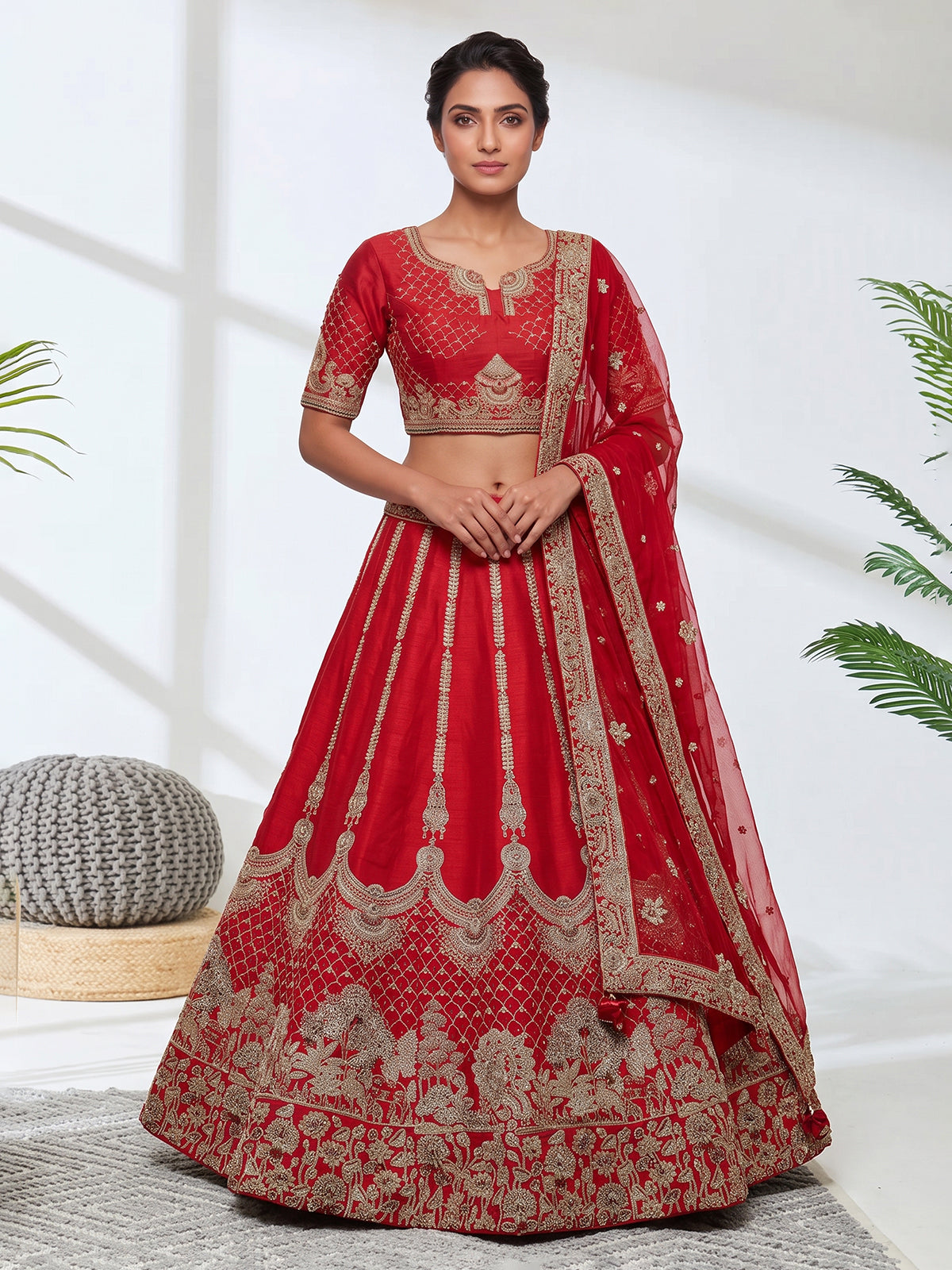 Red raw silk grand bridal lehenga choli collection