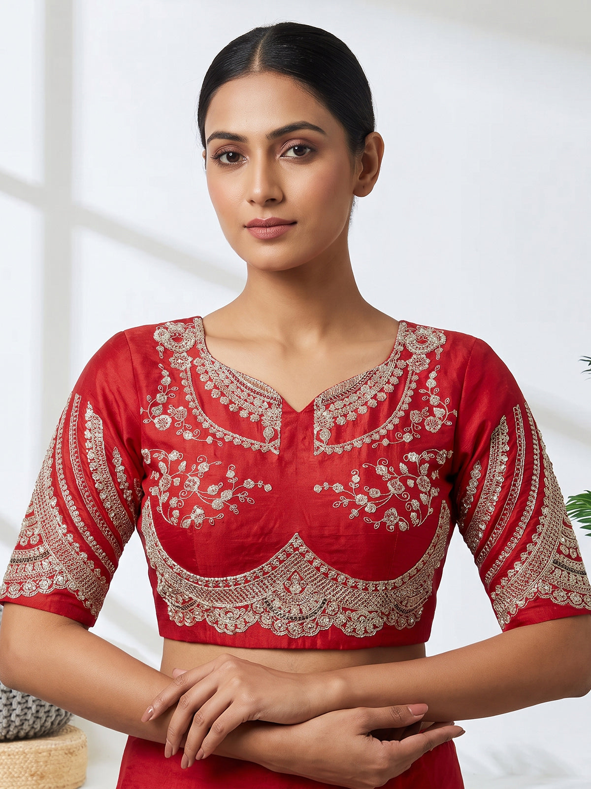 Red raw silk lehenga choli for bride