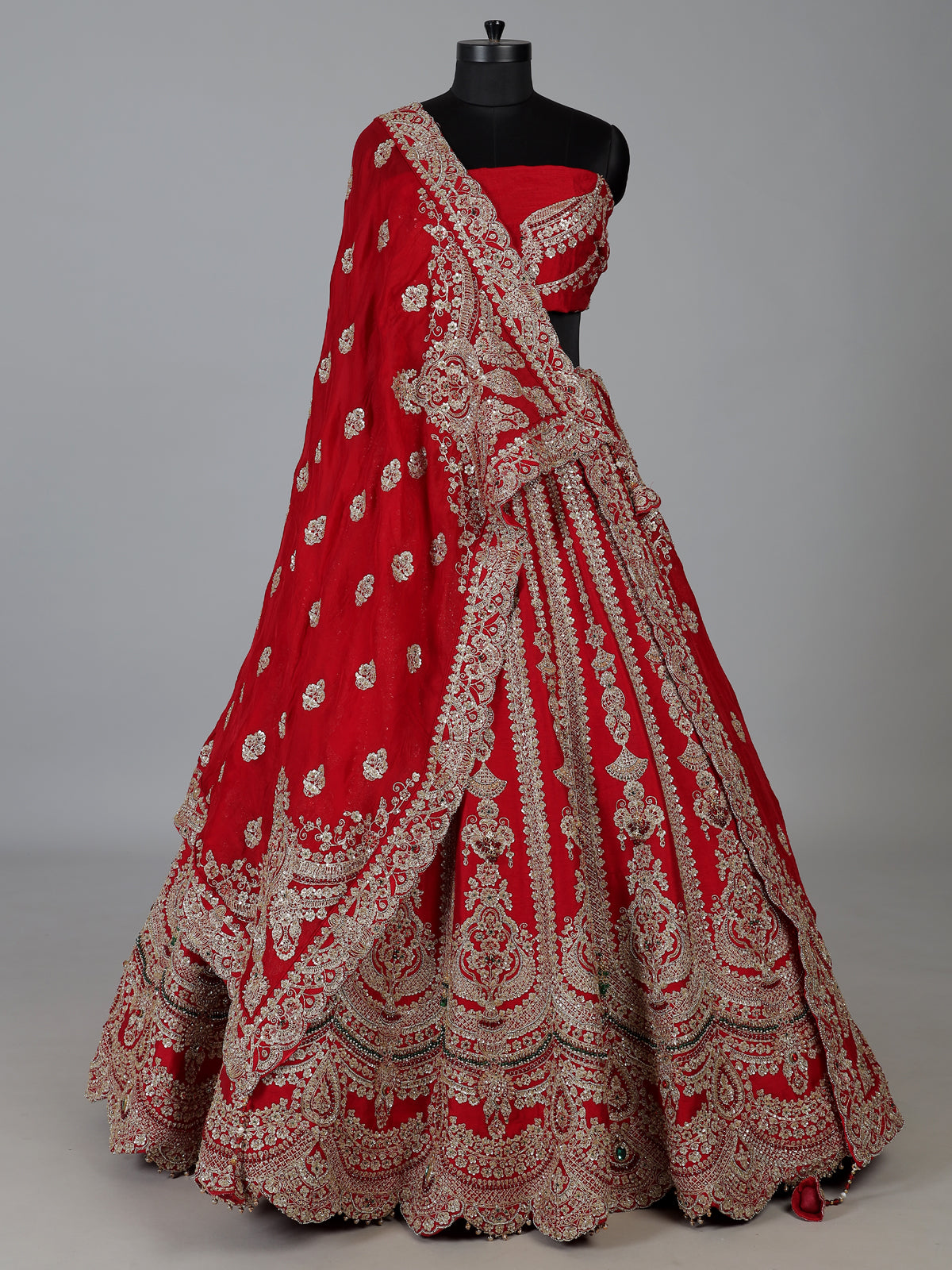 Red raw silk lehenga choli for bride