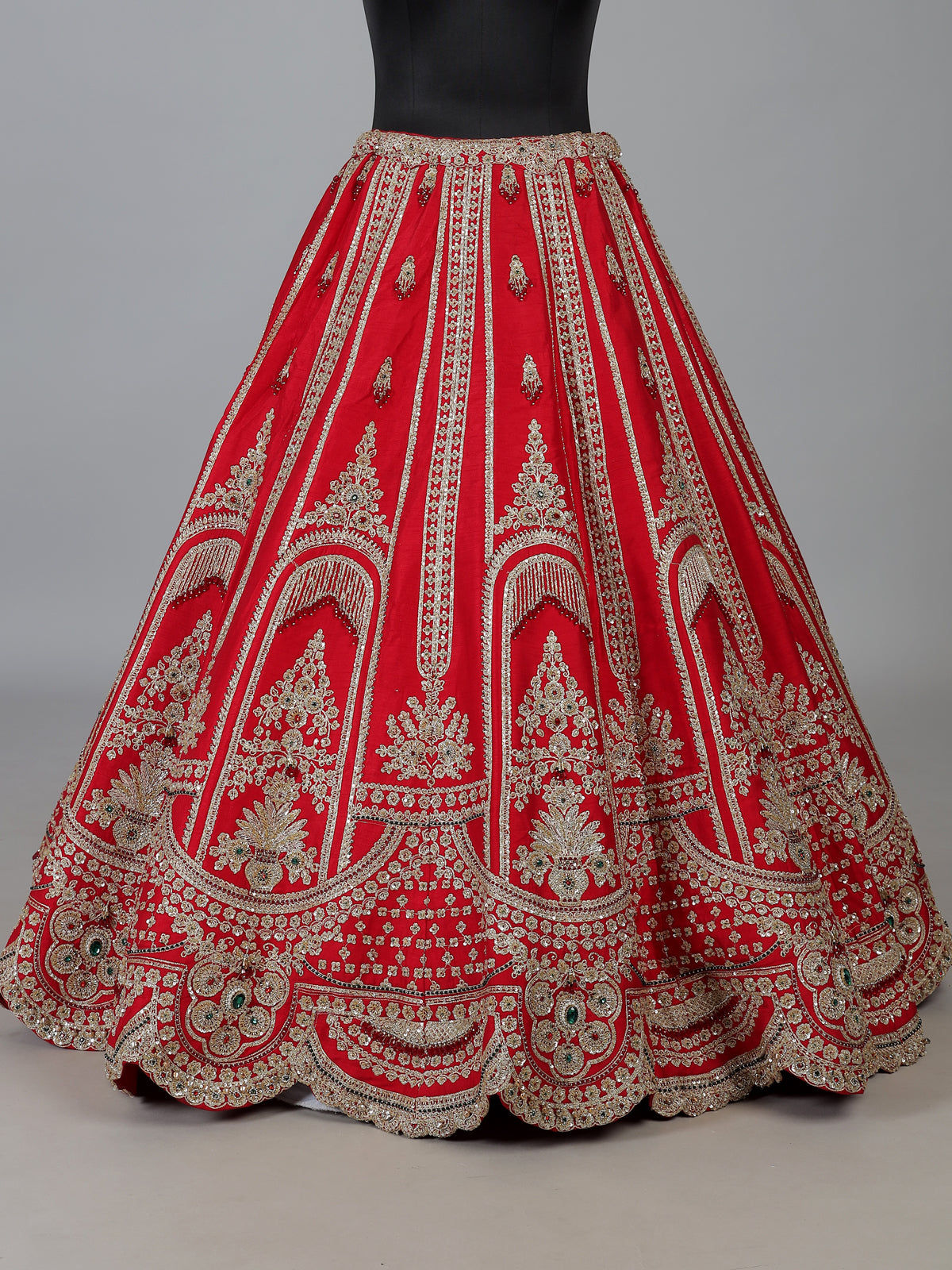 Red raw silk lehenga choli with diamond work