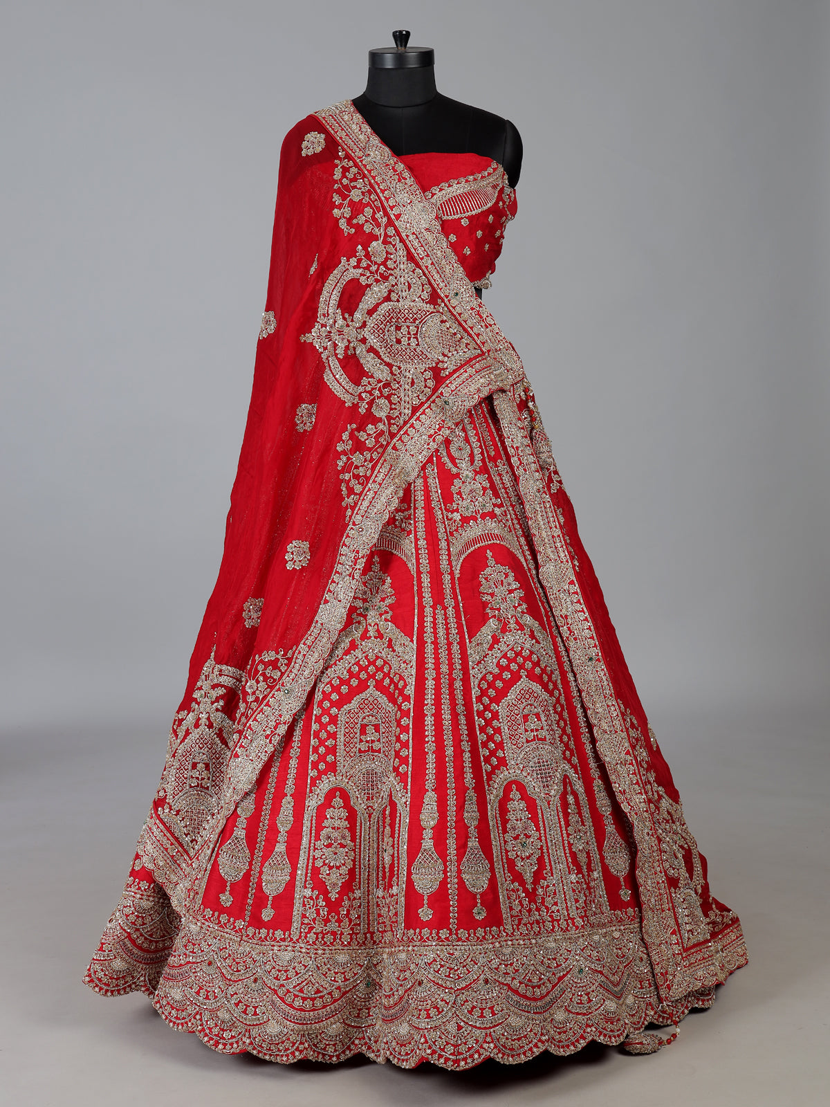 Red raw silk designer bridal lehenga choli elegance