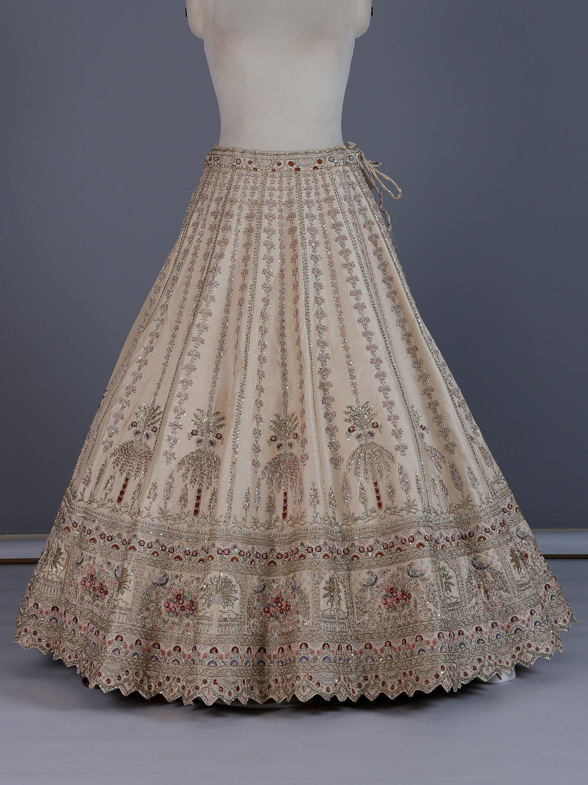 Beige designer tussar silk lehenga choli with dupatta
