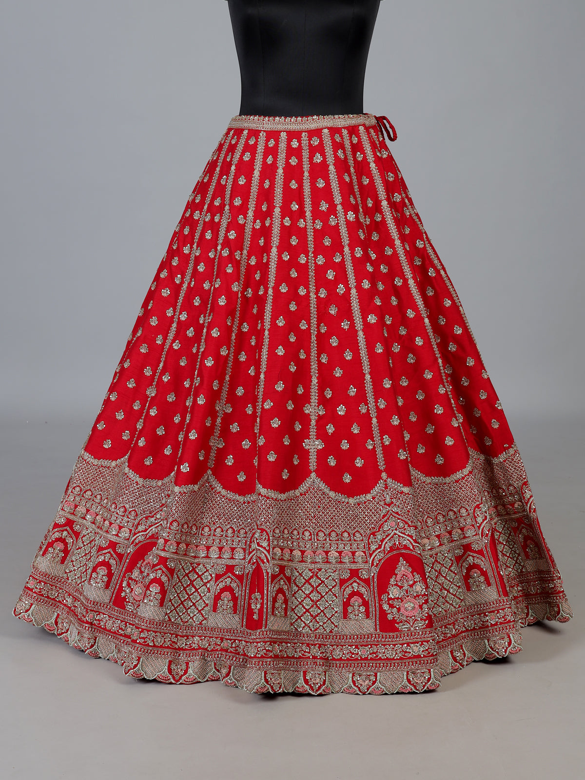 Red premium bridal raw silk lehenga choli