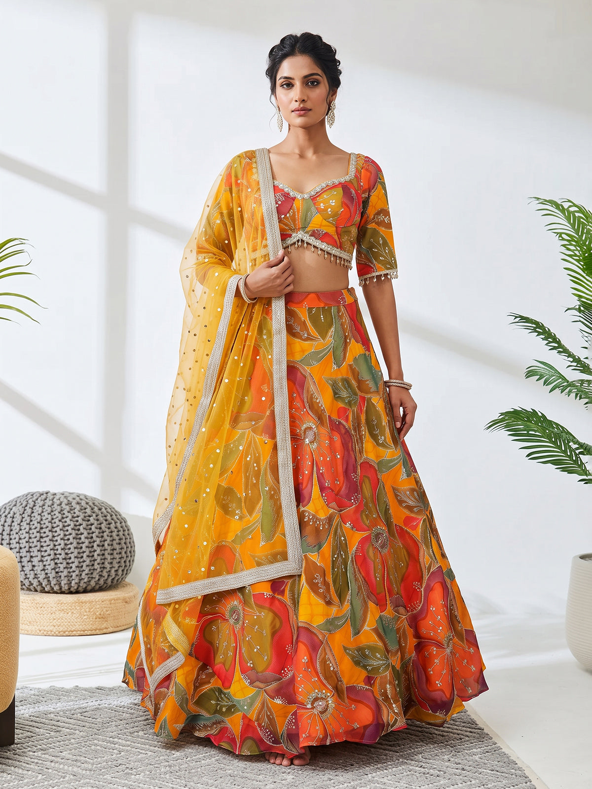 Multi printed chanderi silk lehenga choli