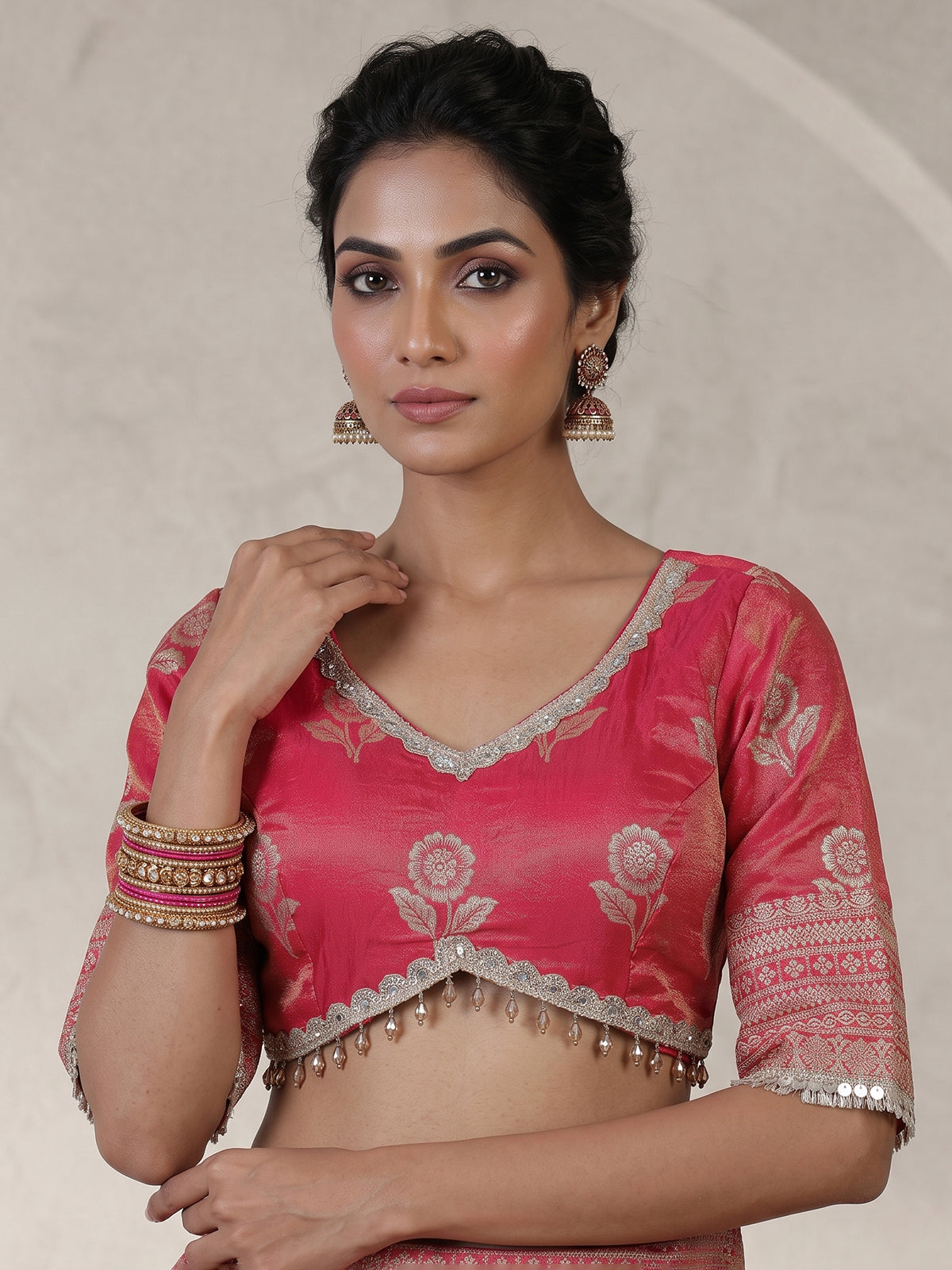 Rani pink wedding chanderi silk lehenga choli