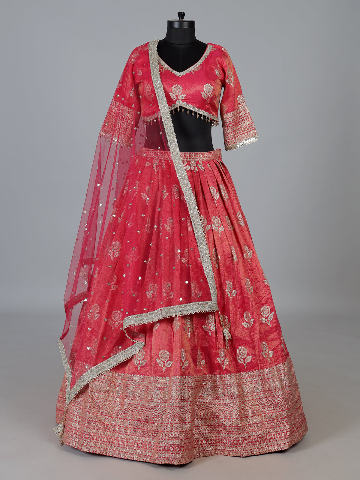 Rani pink wedding chanderi silk lehenga choli