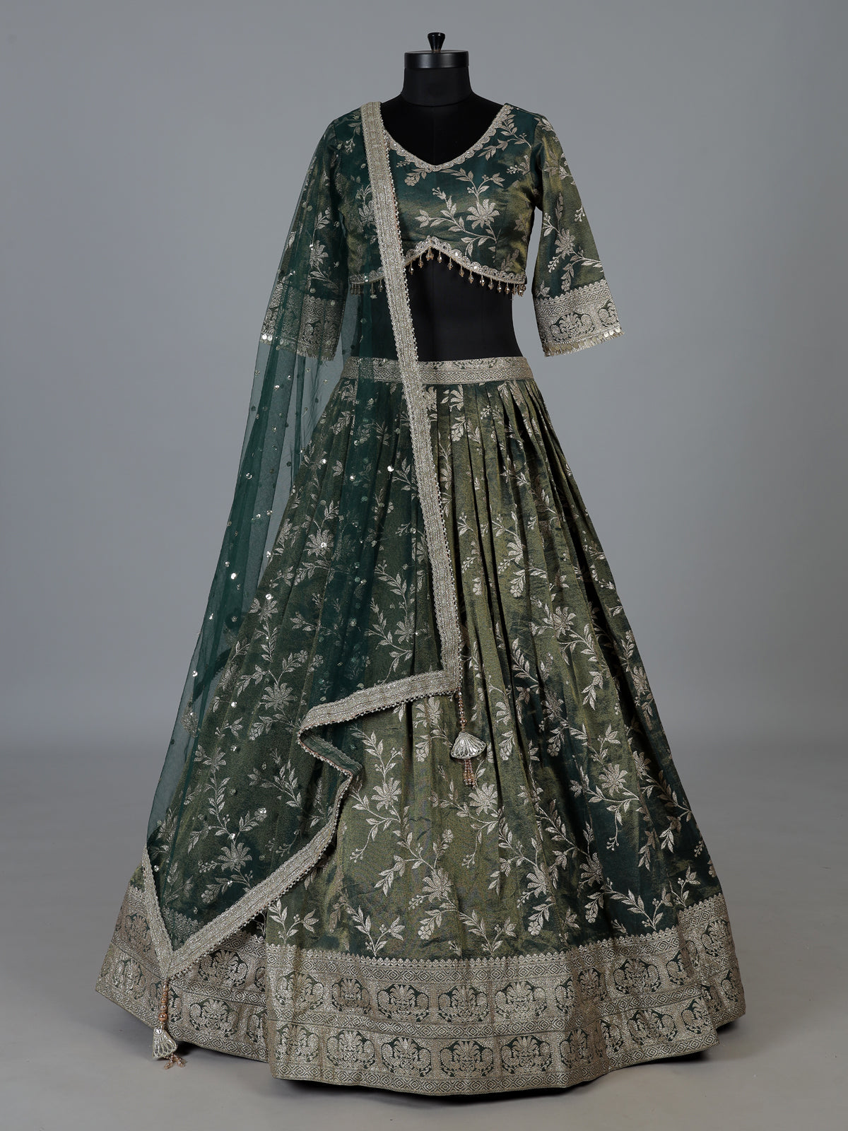 Green designer chanderi silk lehenga choli