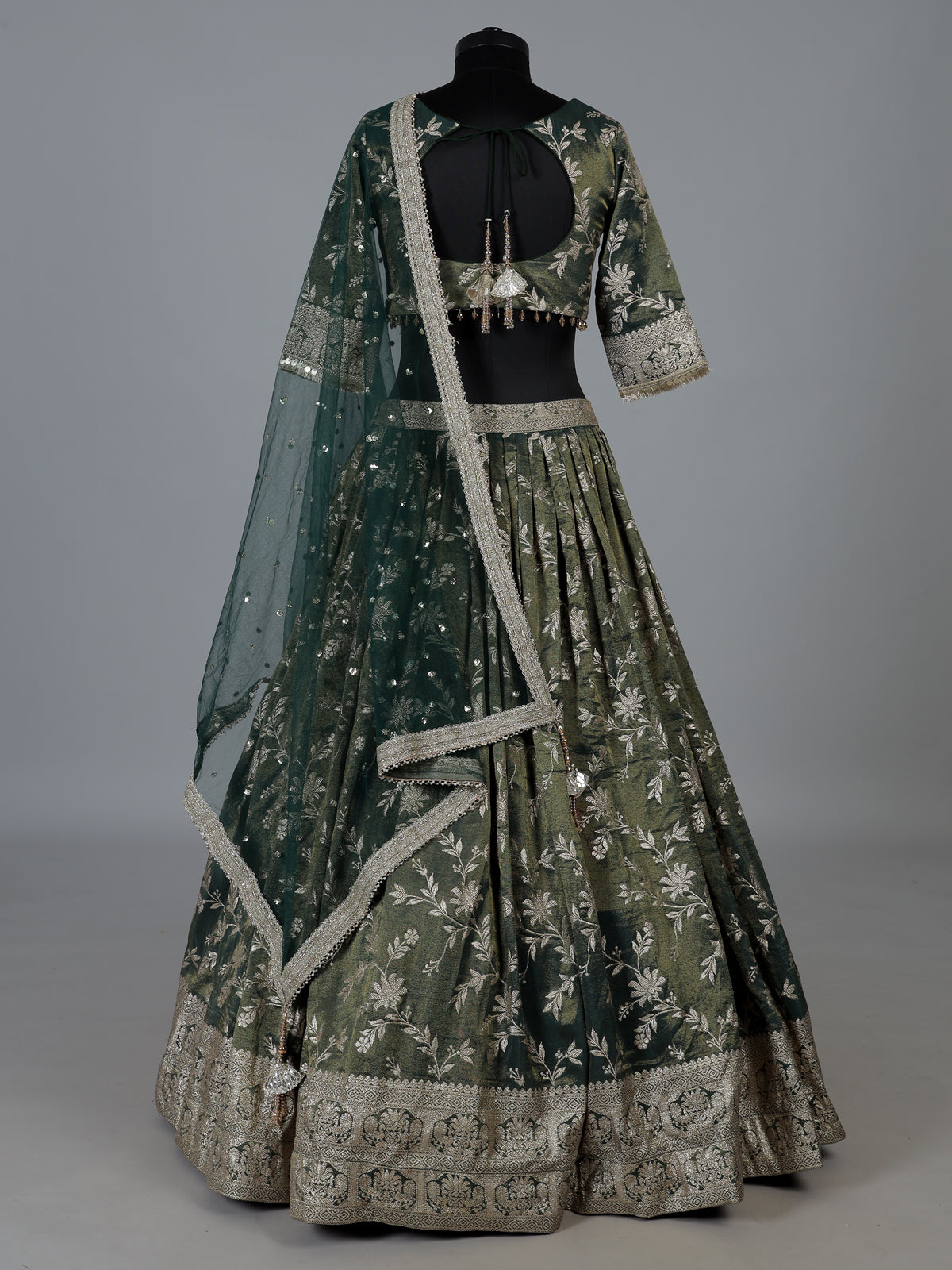 Green designer chanderi silk lehenga choli