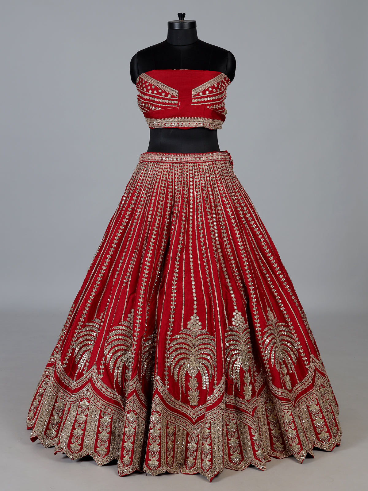 Red luxury raw silk wedding lehenga choli