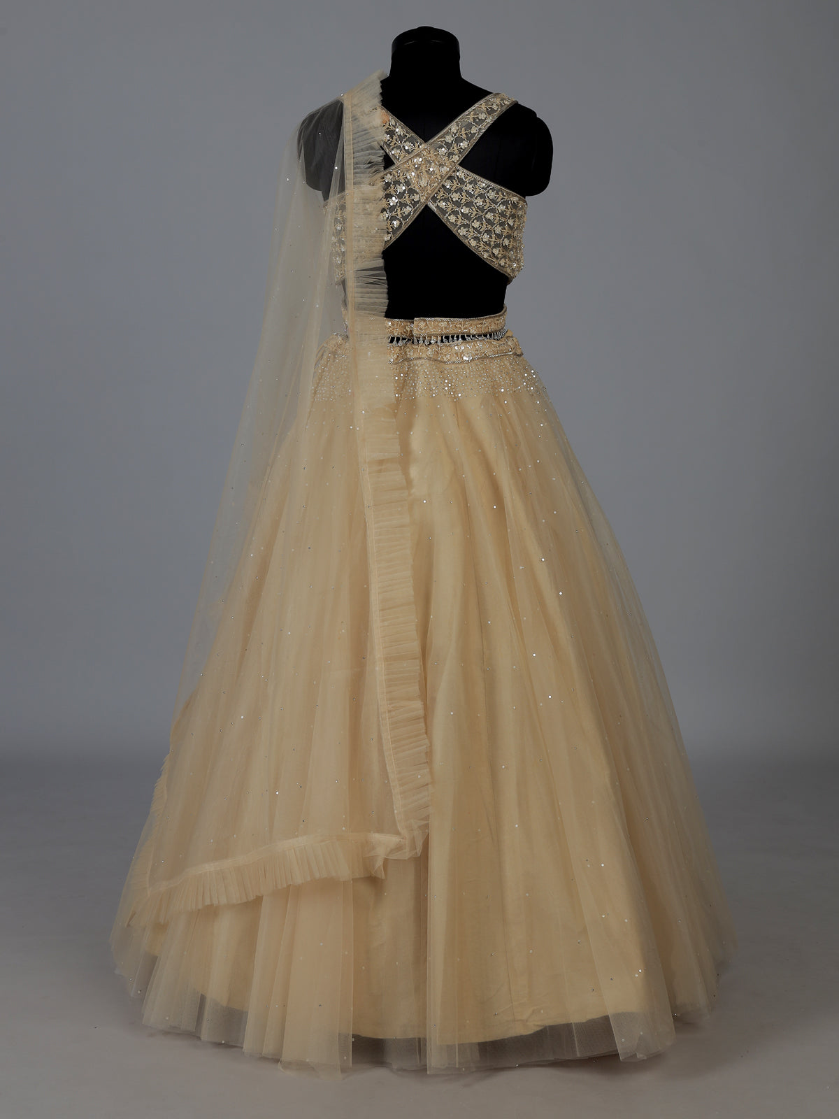 Beige designer net embroidered lehenga choli