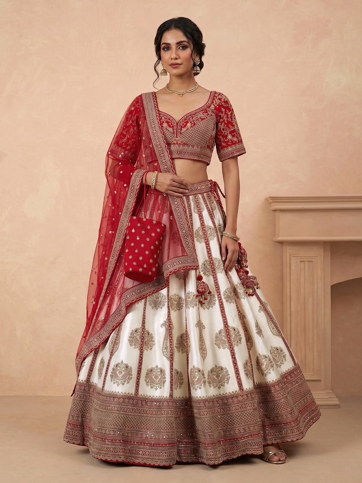 Off white bridal raw silk lehenga choli
