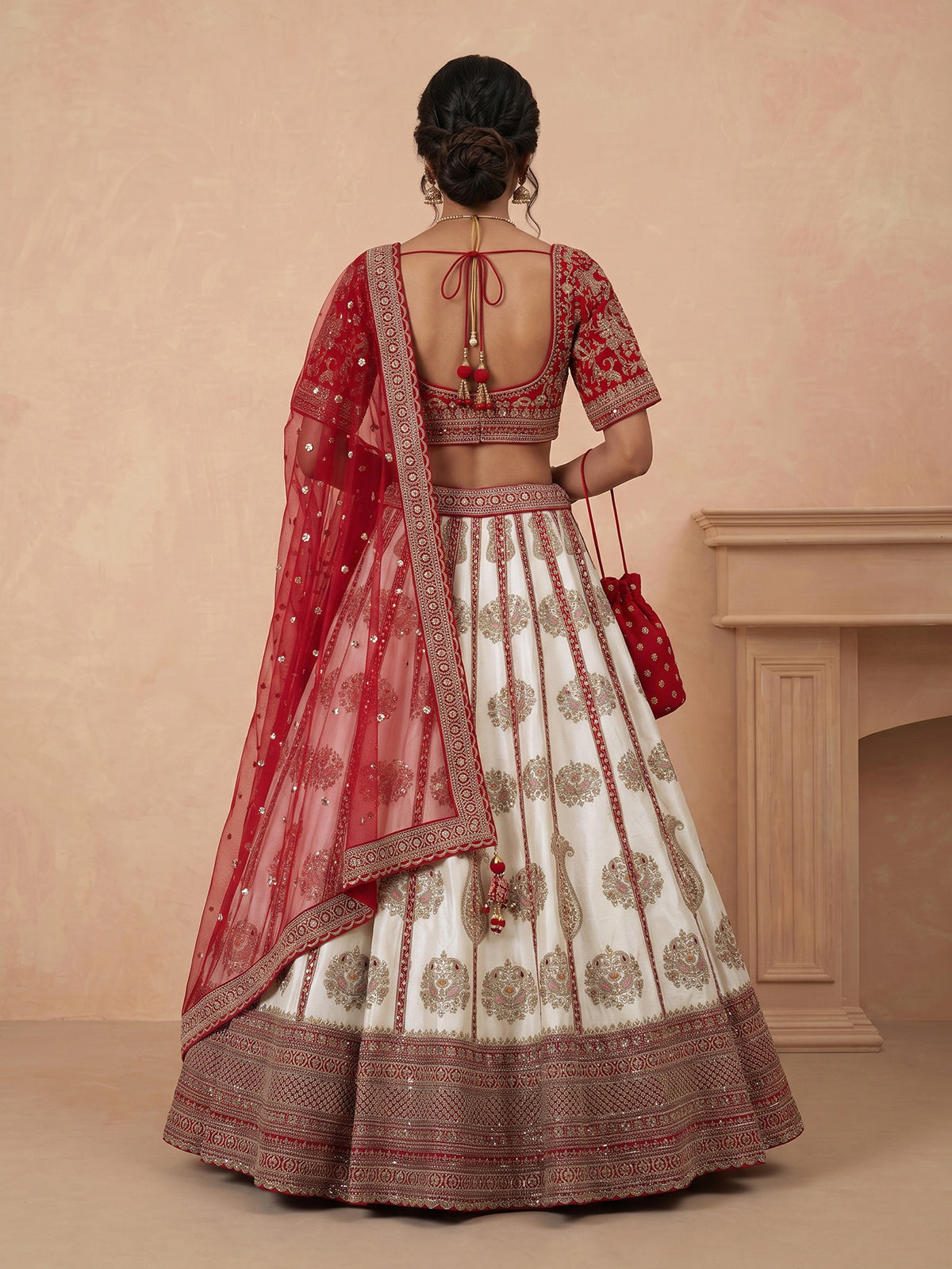 Off white bridal raw silk lehenga choli