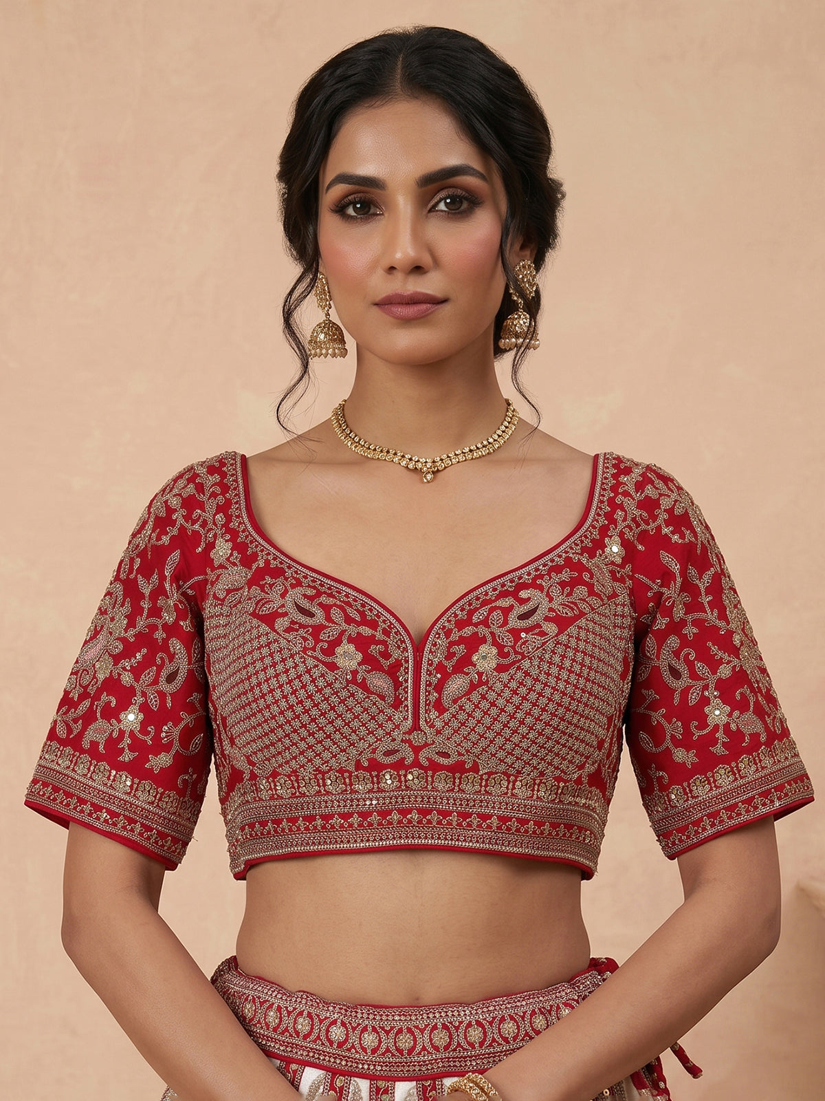Off white bridal raw silk lehenga choli