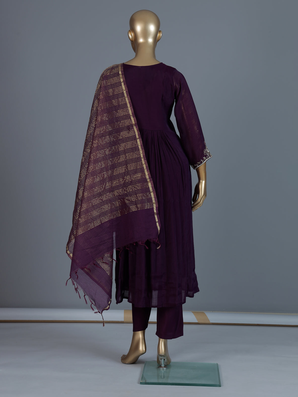 Wine georgette silk anarkali kurti set with dupatta