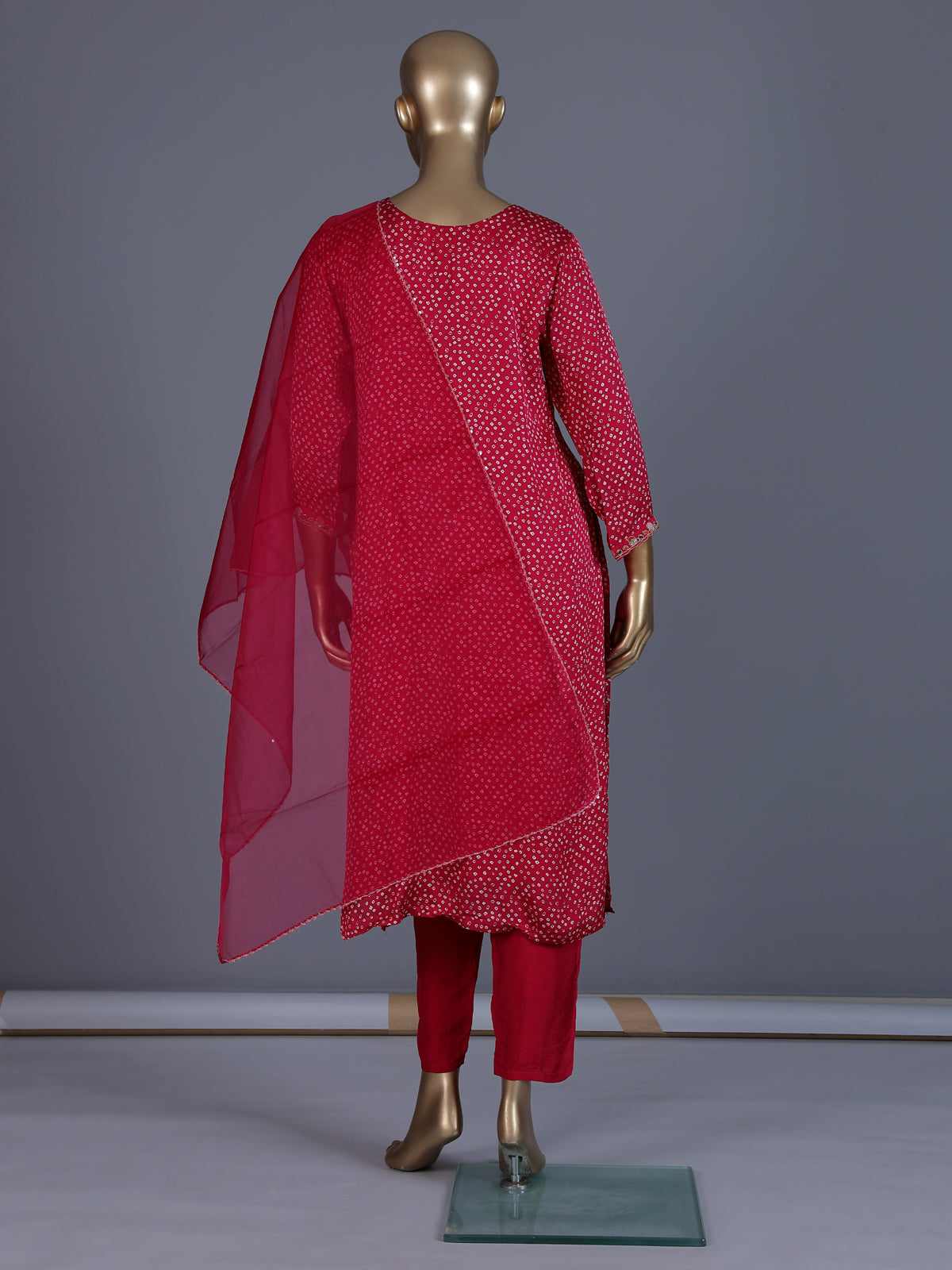 Rani pink bandhani printed straight salwar suit collection