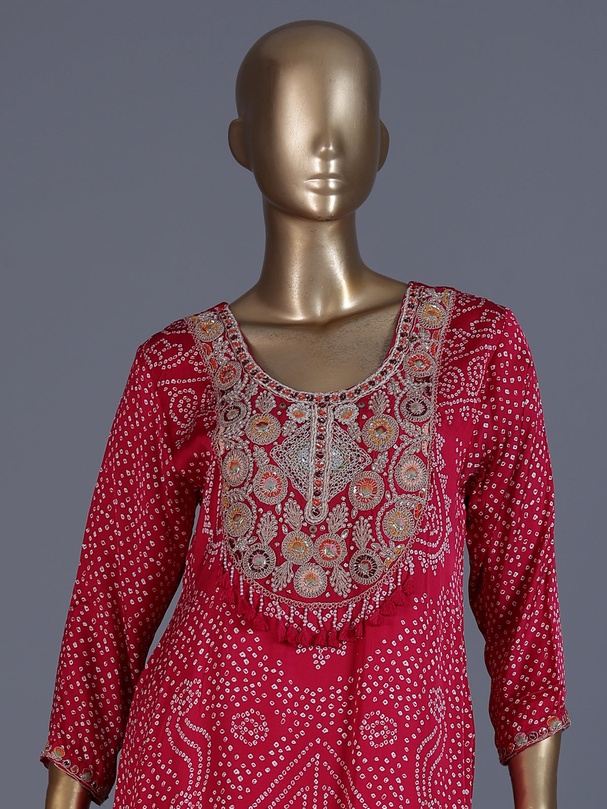 Rani pink bandhani printed straight salwar suit collection