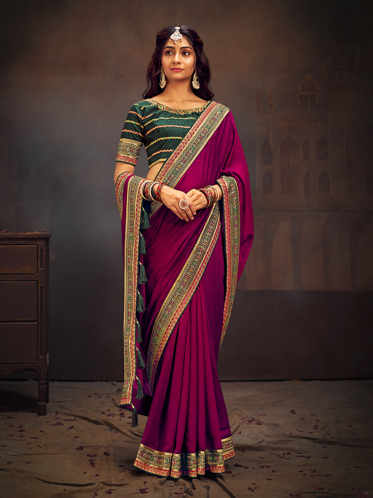 Purple premium banglori silk ethnic designer saree